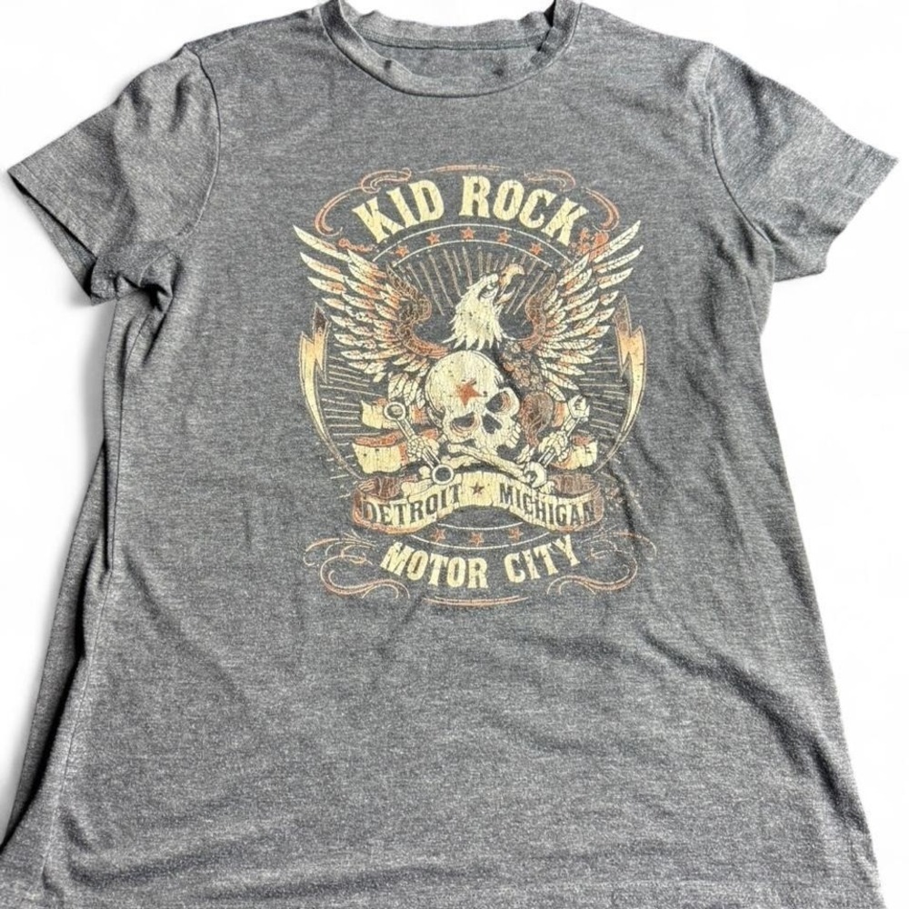 Kid Rock Detroit Michigan Motor City Graphic Tee Gray Rocker T-Shirt Small